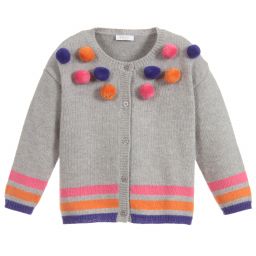 Il Gufo-Girls Grey Wool Cardigan  | Childrensalon Outlet