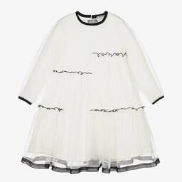 Il Gufo-Кремово-черное платье из тюля с рюшами | Childrensalon Outlet