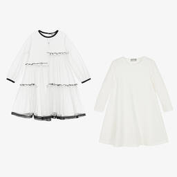 Il Gufo-Кремово-черное платье из тюля с рюшами | Childrensalon Outlet