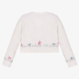 Il Gufo-Girls Ivory Cotton Knitted Cardigan | Childrensalon Outlet