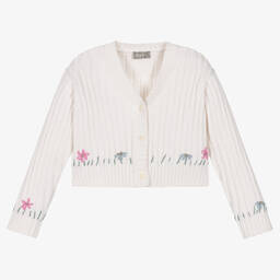 Il Gufo-Girls Ivory Cotton Knitted Cardigan | Childrensalon Outlet