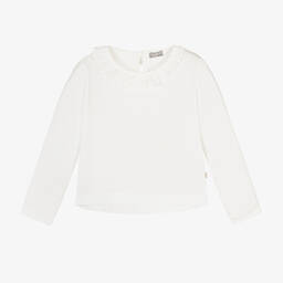 Il Gufo-Girls Ivory Cotton Ruffle Collar Top | Childrensalon Outlet