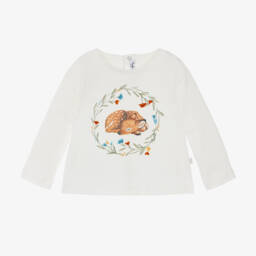 Il Gufo-Girls Ivory Deer Print Top | Childrensalon Outlet