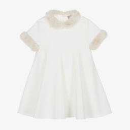 Il Gufo-Girls Ivory Faux Fur Trimmed Dress | Childrensalon Outlet