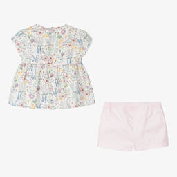 Il Gufo-Girls Ivory Floral Cotton Shorts Set | Childrensalon Outlet