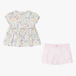 Il Gufo-Girls Ivory Floral Cotton Shorts Set | Childrensalon Outlet
