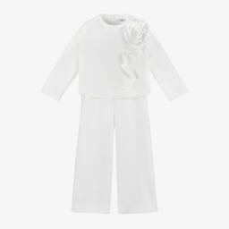 Il Gufo-Girls Ivory Floral Trouser Ensemble | Childrensalon Outlet