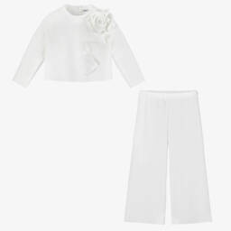 Il Gufo-Girls Ivory Floral Trouser Ensemble | Childrensalon Outlet