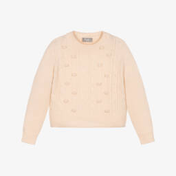 Il Gufo-Girls Ivory Merino Wool Dots Sweater | Childrensalon Outlet