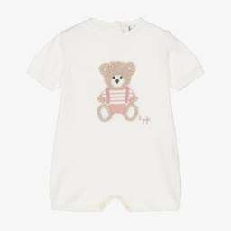 Il Gufo-Girls Ivory & Pink Teddy Knit Romper | Childrensalon Outlet