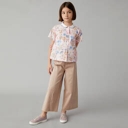 إيل غوفو-قميص قطن بوبلين لون زهري فاتح بطبعة ورود | Childrensalon Outlet