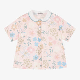 إيل غوفو-قميص قطن بوبلين لون زهري فاتح بطبعة ورود | Childrensalon Outlet