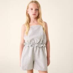 Il Gufo-شورت رمادي مخطط من الكتان للبنات | Childrensalon Outlet