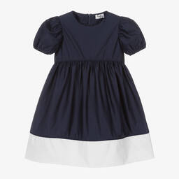 Il Gufo-Girls Navy Blue Cotton Dress | Childrensalon Outlet