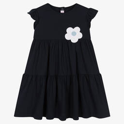 Il Gufo-Girls Navy Blue Cotton Jersey Dress | Childrensalon Outlet