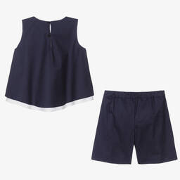 Il Gufo-طقم شورت قطن بوبلين لون كحلي للبنات | Childrensalon Outlet