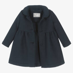 Il Gufo-Girls Navy Blue Pleated Coat | Childrensalon Outlet