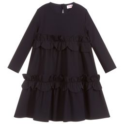 Il Gufo-Girls Navy Blue Ruffle Dress | Childrensalon Outlet
