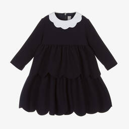 Il Gufo-Синее многоярусное платье с фестонами | Childrensalon Outlet