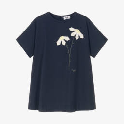 Il Gufo-Платье из синего трикотажа с цветочным узором для девочек | Childrensalon Outlet