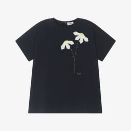 Il Gufo-Платье из синего трикотажа с цветочным узором для девочек | Childrensalon Outlet