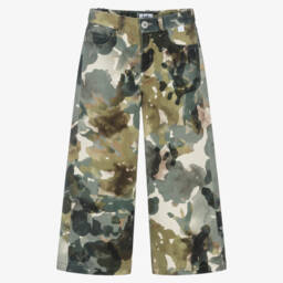 Il Gufo-Оливковые камуфляжные брюки из твила для девочек | Childrensalon Outlet