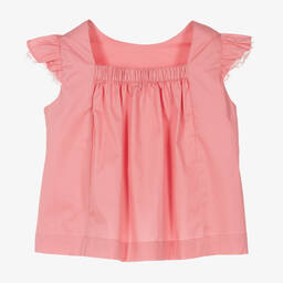 Il Gufo-Girls Pink Cotton Frill Sleeve Blouse | Childrensalon Outlet