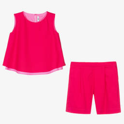 Il Gufo-طقم شورت قطن بوبلين لون زهري للبنات | Childrensalon Outlet