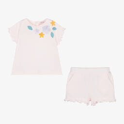 Il Gufo-Girls Pink Cotton Shorts Set | Childrensalon Outlet