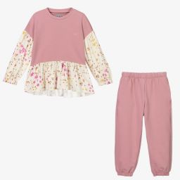 Il Gufo-Розовый хлопковый топ с брюками для девочек | Childrensalon Outlet