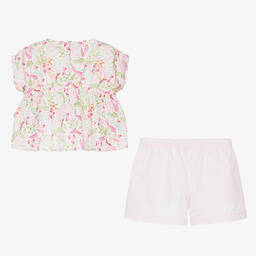 Il Gufo-طقم شورت بطبعة ورود قطن بوبلين لون زهري | Childrensalon Outlet