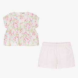 Il Gufo-طقم شورت بطبعة ورود قطن بوبلين لون زهري | Childrensalon Outlet