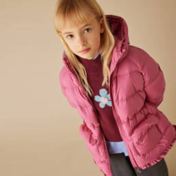 Il Gufo-Girls Pink Frilled Hooded Coat | Childrensalon Outlet
