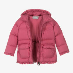 Il Gufo-Girls Pink Frilled Hooded Coat | Childrensalon Outlet