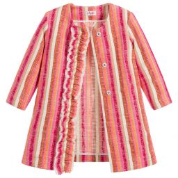 Il Gufo-Girls Pink Striped Ruffle Coat | Childrensalon Outlet