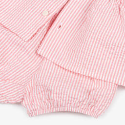 Il Gufo-طقم شورت مخطط بالوردي والأبيض للبنات | Childrensalon Outlet