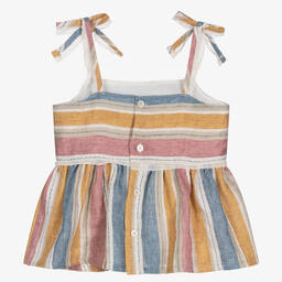 Il Gufo-Girls Pink & Yellow Striped Linen Blouse | Childrensalon Outlet
