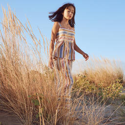 Il Gufo-Girls Pink & Yellow Striped Linen Blouse | Childrensalon Outlet