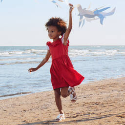 Il Gufo-Girls Red Cotton Ruffle Dress | Childrensalon Outlet