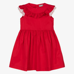 Il Gufo-Girls Red Cotton Ruffle Dress | Childrensalon Outlet