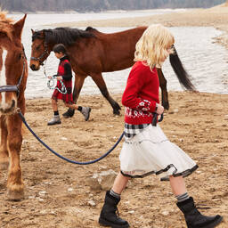 Il Gufo-Girls Red Flower Fair Isle Wool Sweater | Childrensalon Outlet