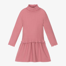 Il Gufo-Girls Rose Ribbed Cotton High Neck Dress | Childrensalon Outlet