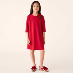 إيل غوفو-فستان بناتي بتطريز زهور قرمزي | Childrensalon Outlet