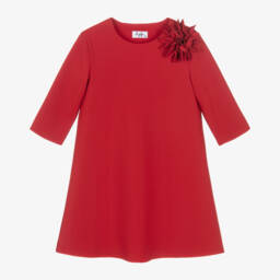 إيل غوفو-فستان بناتي بتطريز زهور قرمزي | Childrensalon Outlet