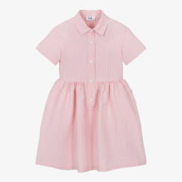 Il Gufo-Girls Soft Pink Striped Cotton Frock | Childrensalon Outlet