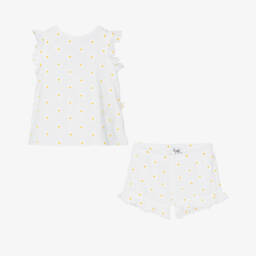 Il Gufo-طقم ناعم أبيض بنقشة الأقحوان للبنات | Childrensalon Outlet