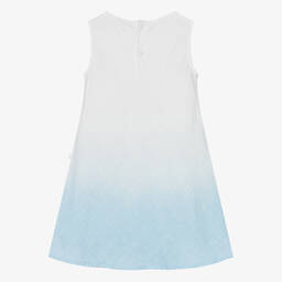Il Gufo-Girls White & Blue Linen Ombré Dress | Childrensalon Outlet