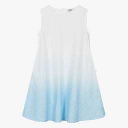 Il Gufo-Girls White & Blue Linen Ombré Dress | Childrensalon Outlet