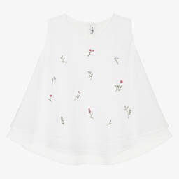 Il Gufo-Girls White Cotton Floral Layered Blouse | Childrensalon Outlet