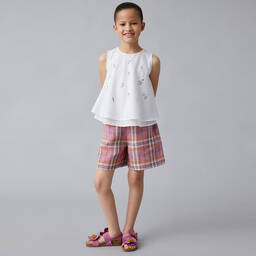 Il Gufo-Girls White Cotton Floral Layered Blouse | Childrensalon Outlet